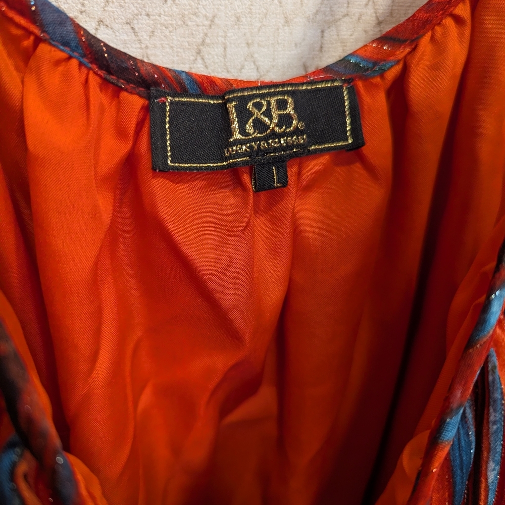 Cold Shoulder Dress Large, Urban Cowgirl Vibes, Girls Night, Orange Turquoise - Picture 7 of 8